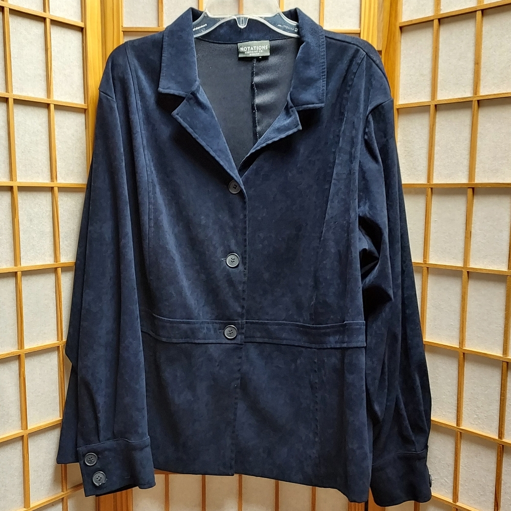 ❄️ Vintage Notations navy faux suede button down light jacket women's 2X